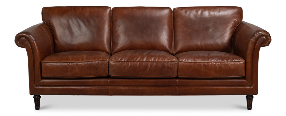 Leather Sofa, Newark Brown by Sarreid Ltd - view 2