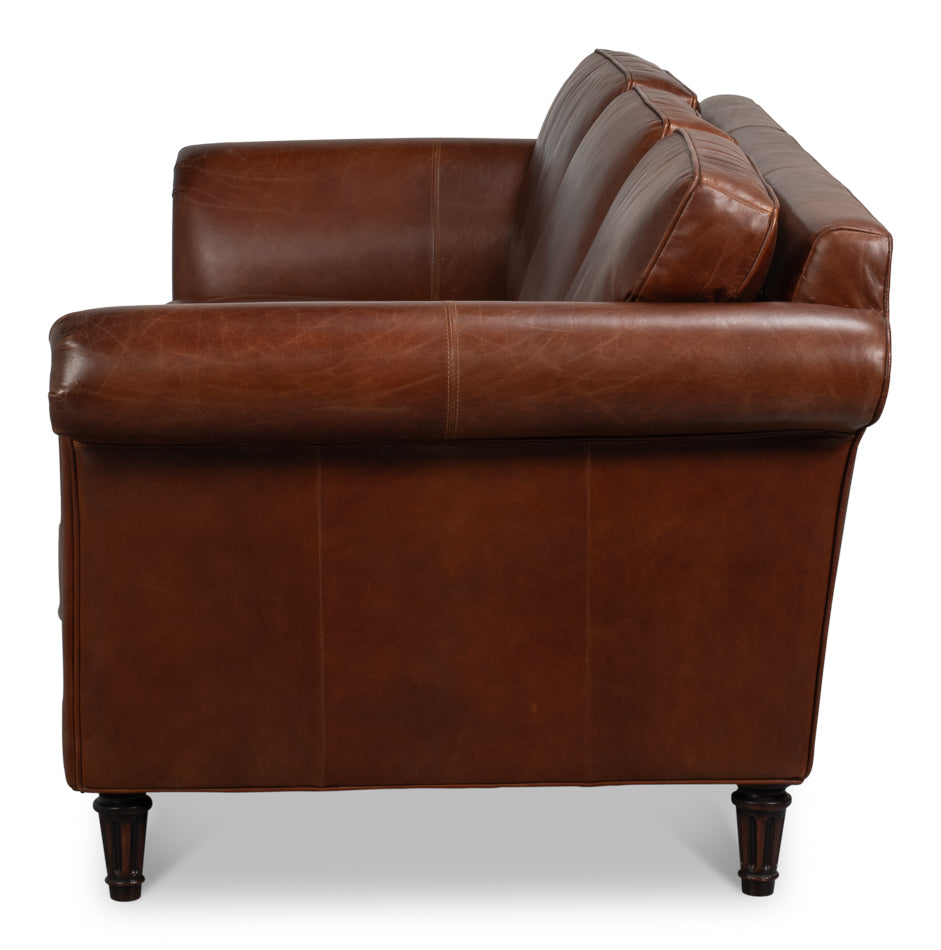 Leather Sofa, Newark Brown by Sarreid Ltd - view 3