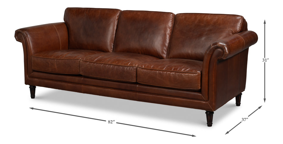 Leather Sofa, Newark Brown by Sarreid Ltd - view 7