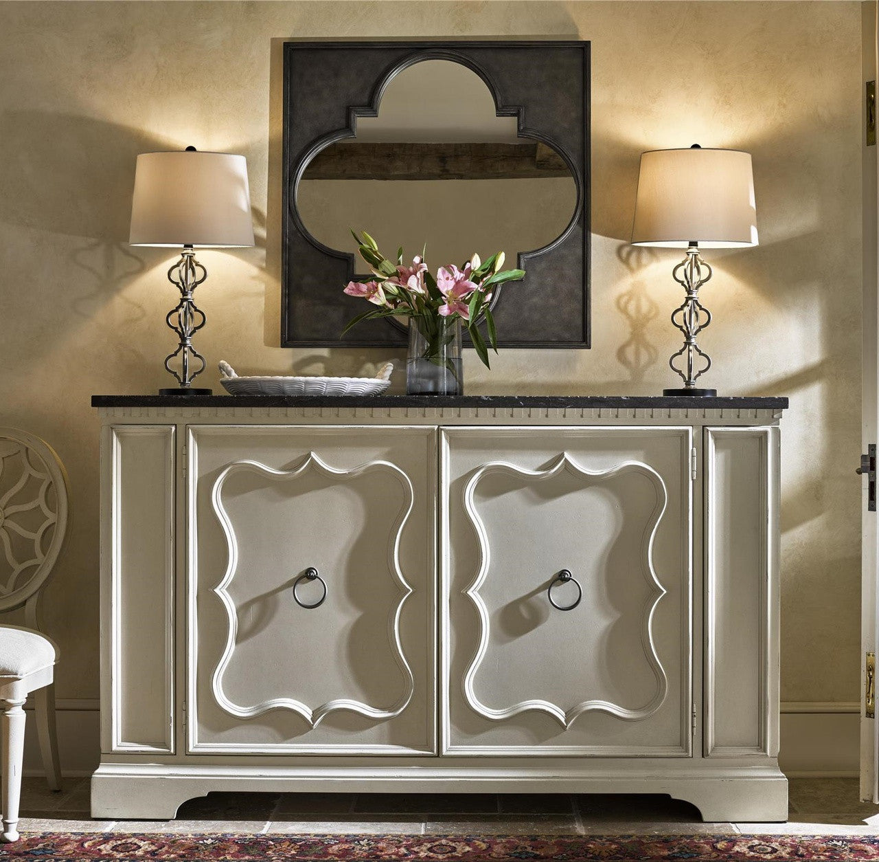 Sojourn French Country White Buffet Credenza with Bluestone Top