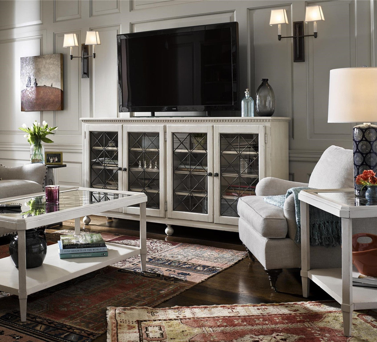 Sojourn French Country Glass Top End Table - White