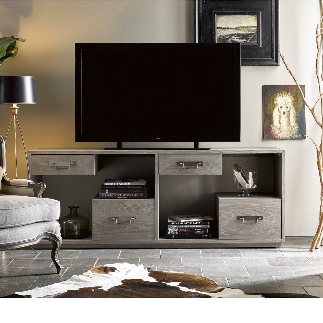 Universal Danbury Grey 4 Drawer Media Console 78"