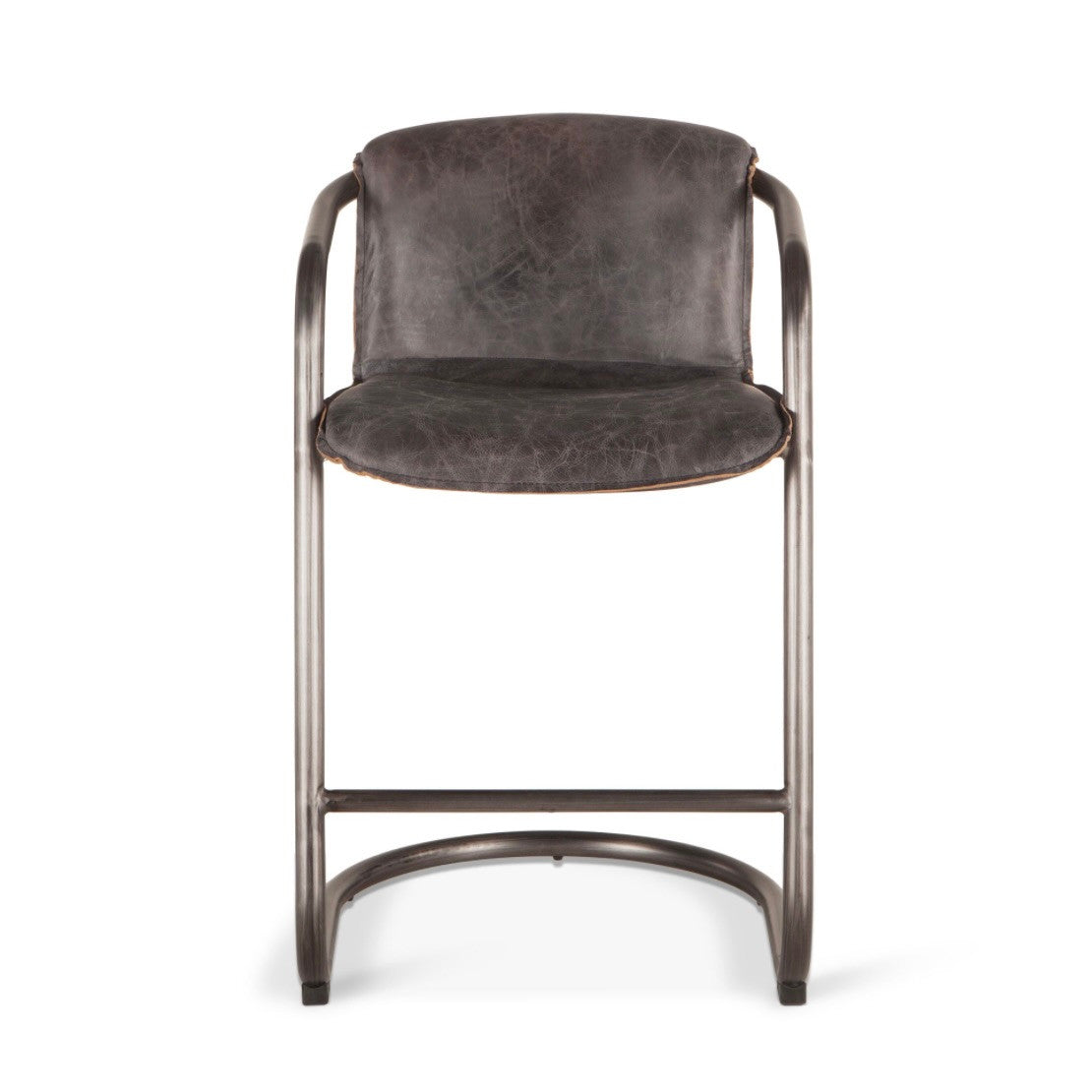 Industrial Loft Metal and Cigar Brown Leather Counter Stool