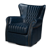 Bugatti Leather Swivel Chair, Blue by Sarreid Ltd