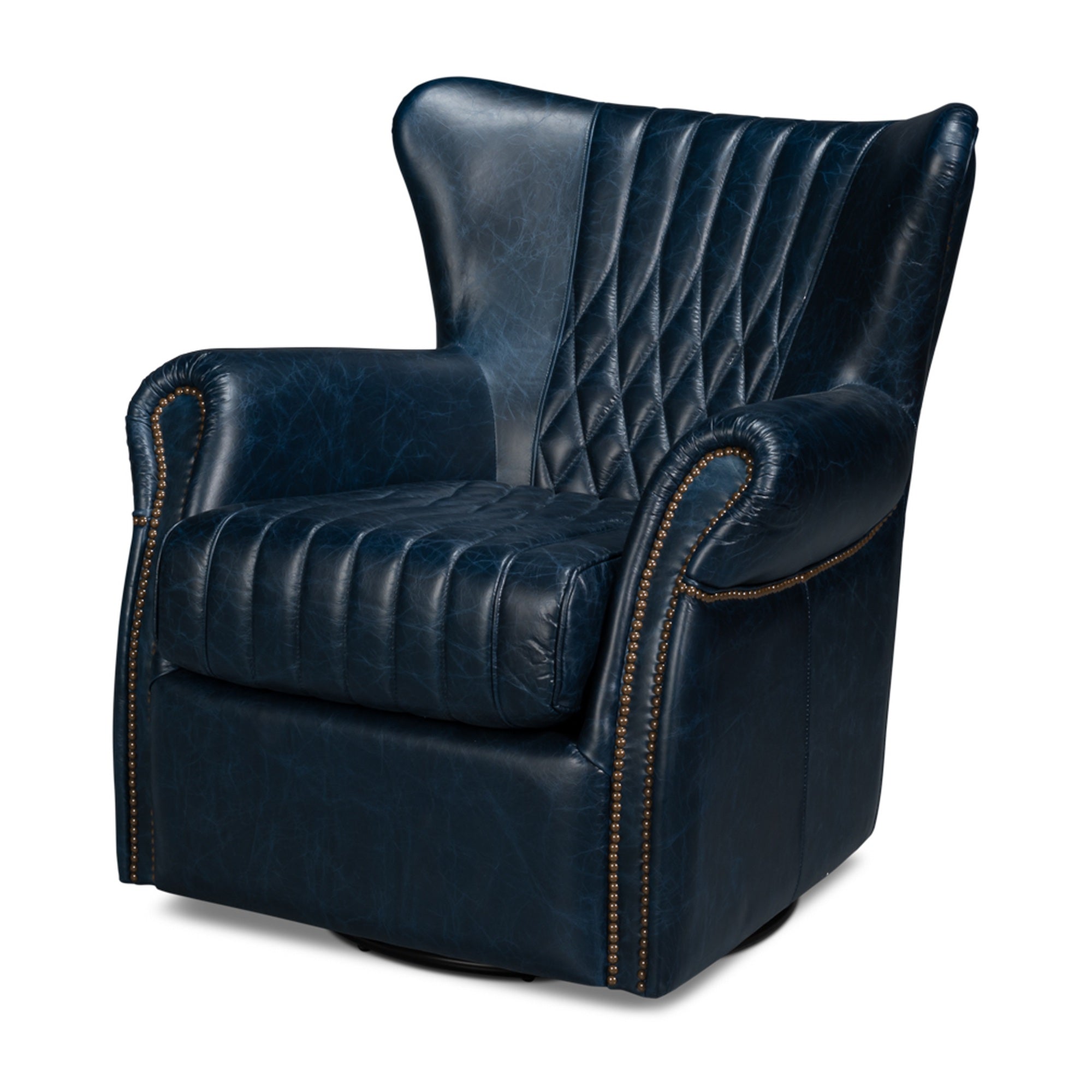 Bugatti Leather Swivel Chair, Blue by Sarreid Ltd