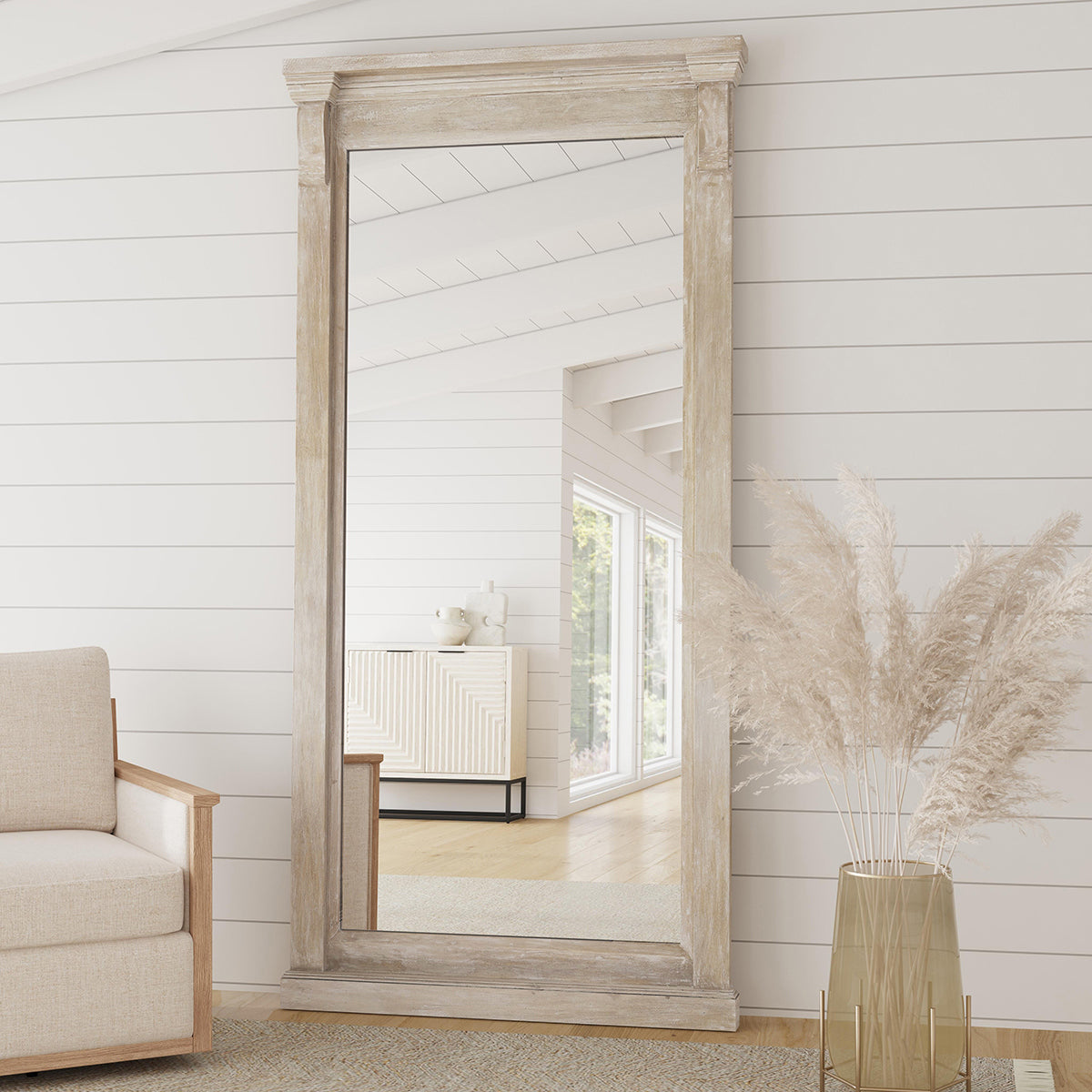 Adelaide Floor Mirror - Cream Wash - Natural Cream Wash