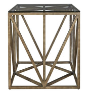 French Industrial Bronze Metal & Glass Square End Table