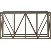 French Industrial Bronze Metal Bluestone Console Table