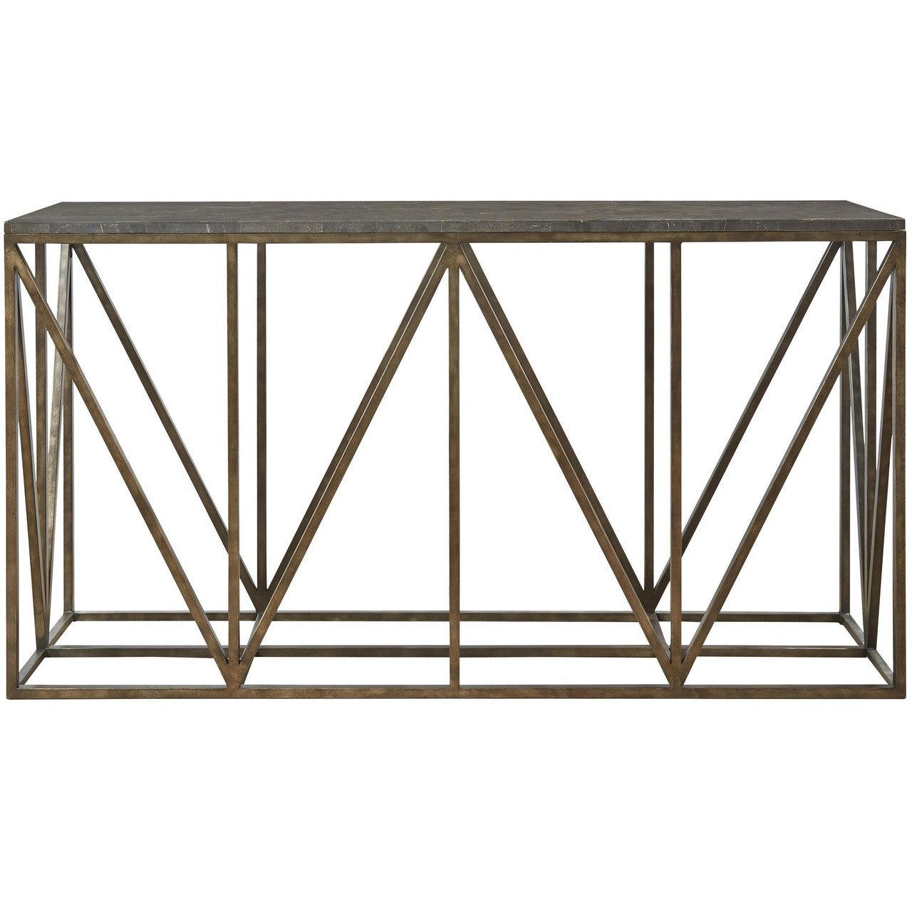 French Industrial Bronze Metal Bluestone Console Table