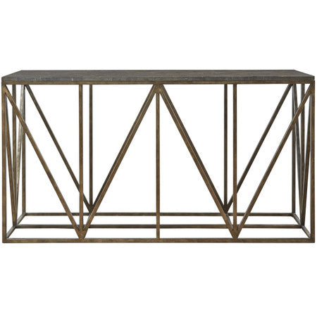 French Industrial Bronze Metal Bluestone Console Table