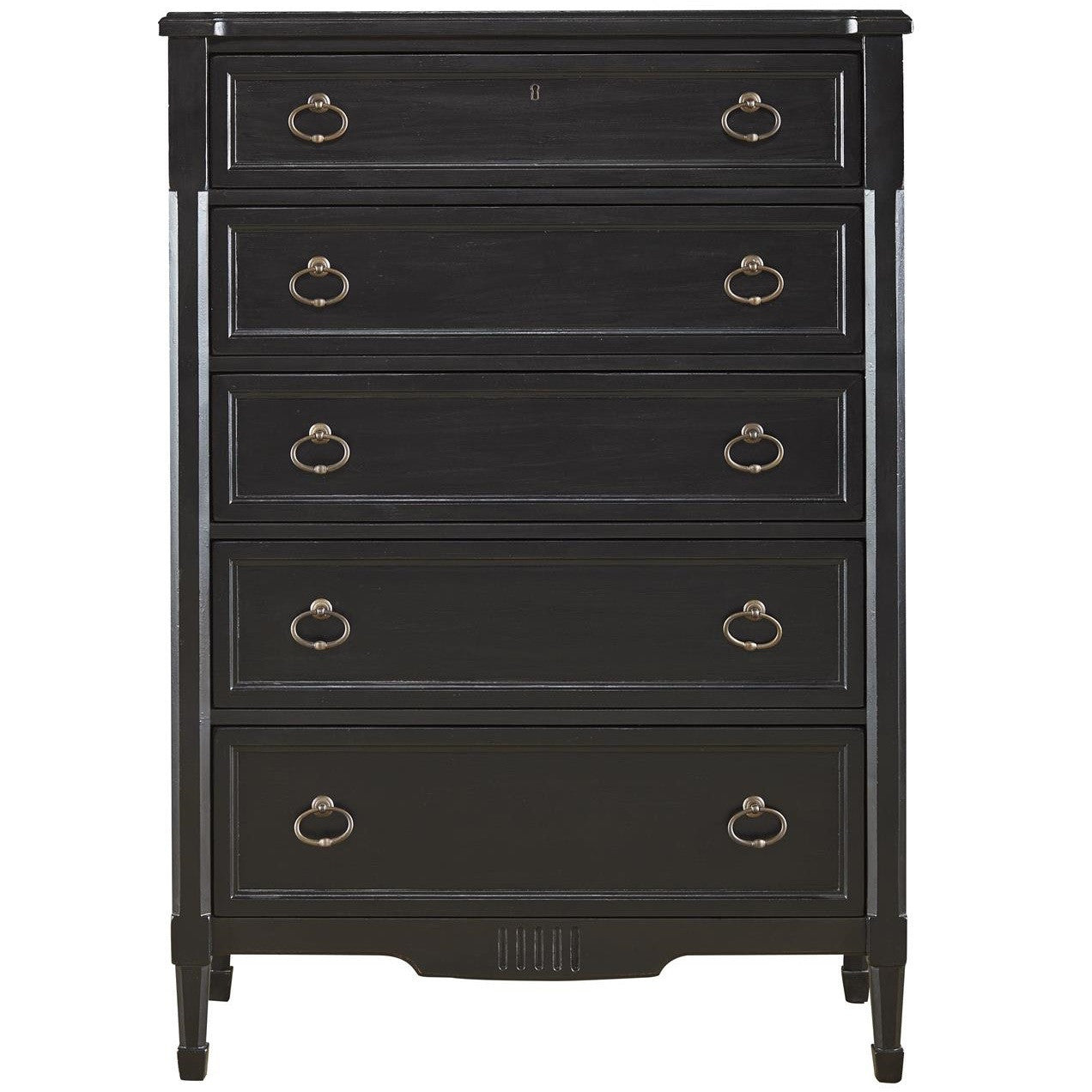 French Louis XVI Black 5 Drawers Narrow Dresser