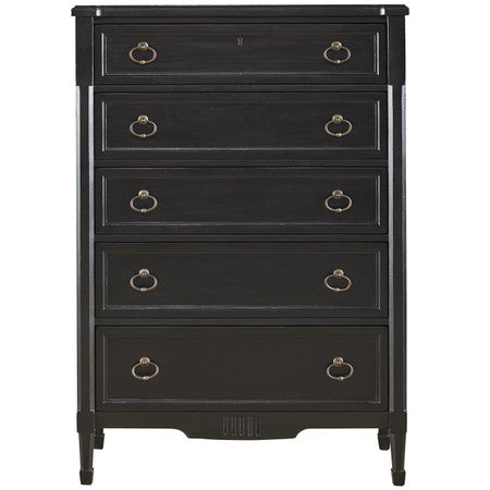 French Louis XVI Black 5 Drawers Narrow Dresser