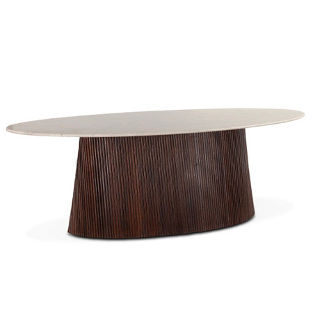 Iris Mango Wood and White Marble Oval Dining Table 90"