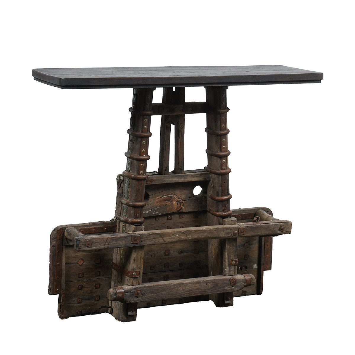 45" Reclaimed Wood Cart Console Table