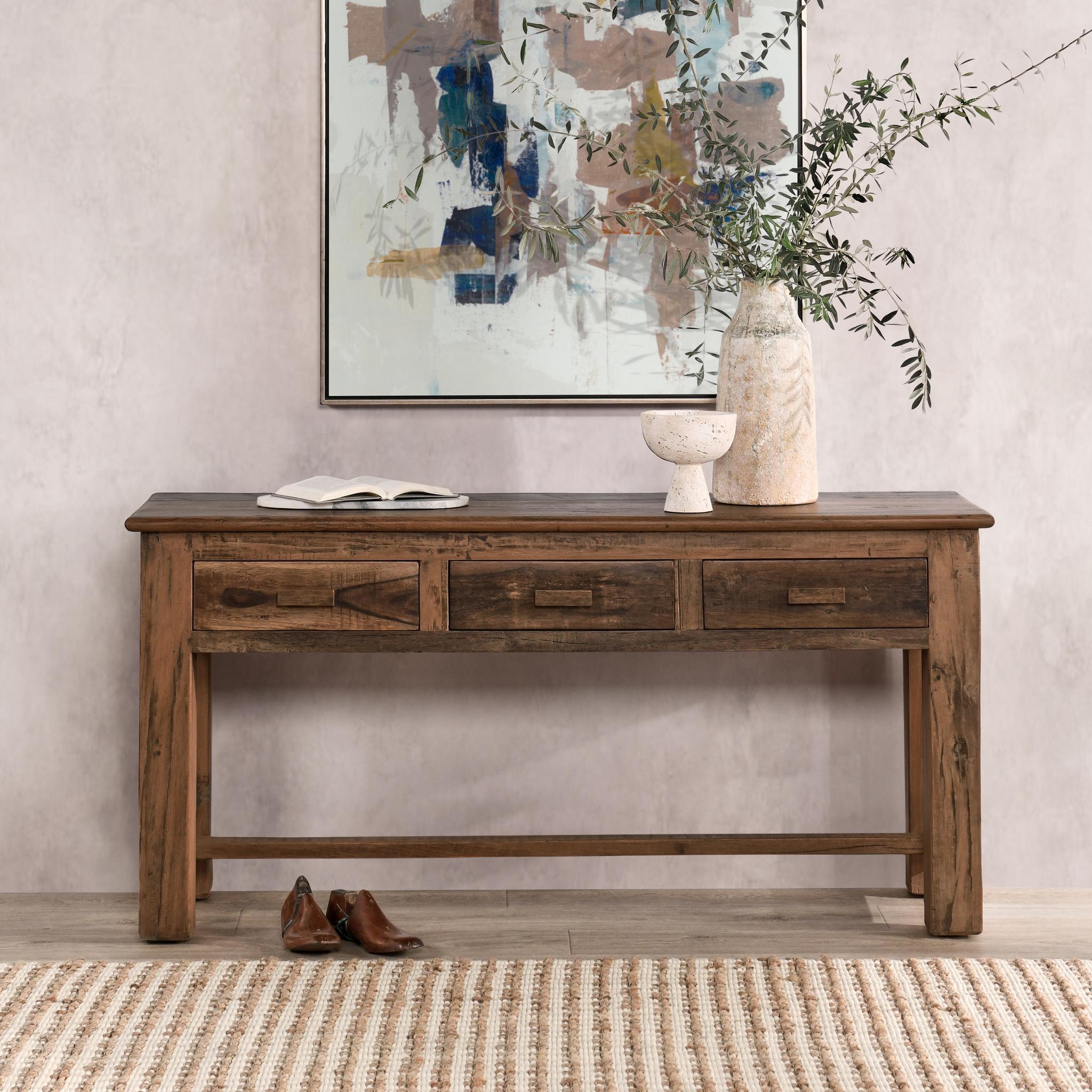 Ezra 3 Drawer Console Table - Natural