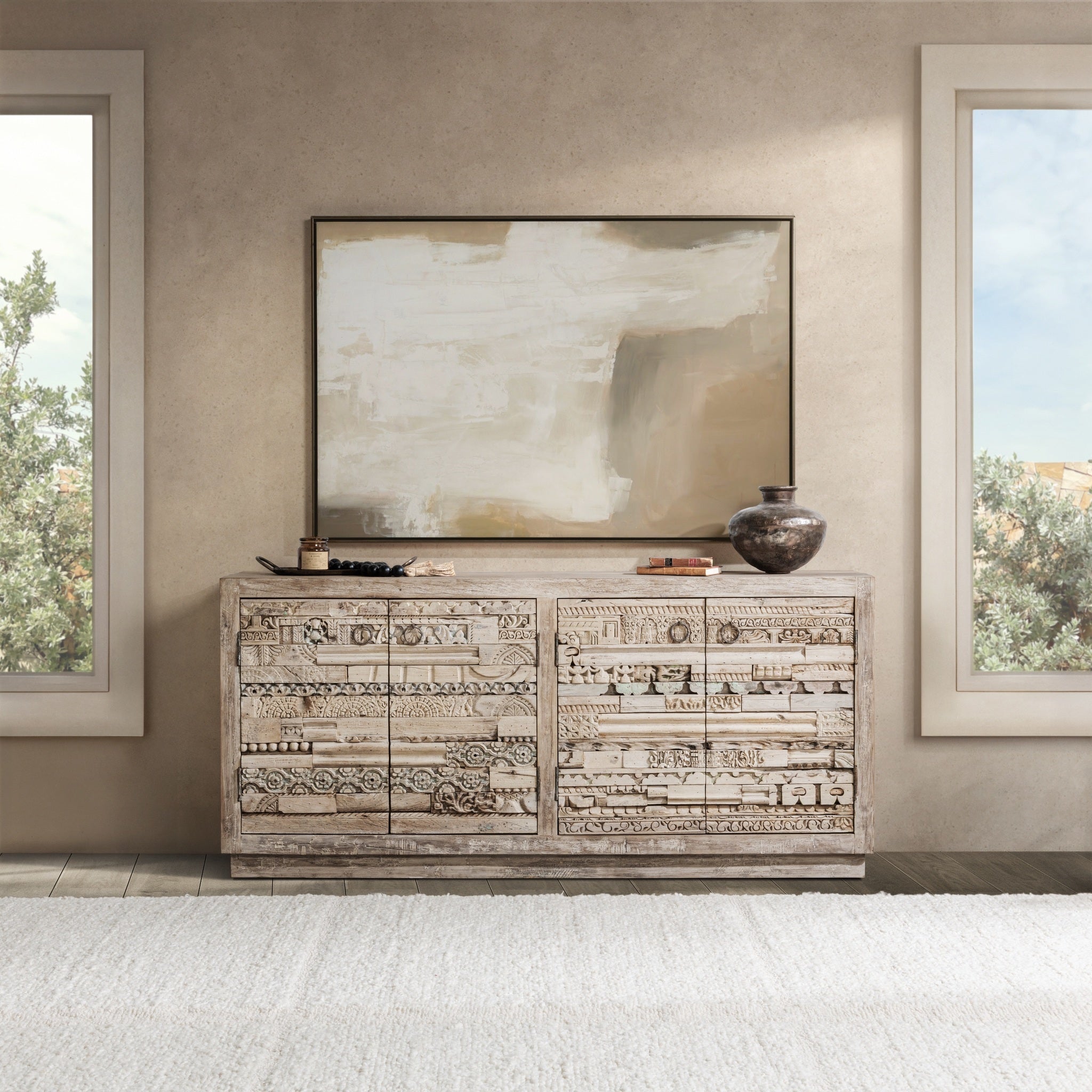 Alta 4 Door Cabinet - Butterwood Blend - Antique White