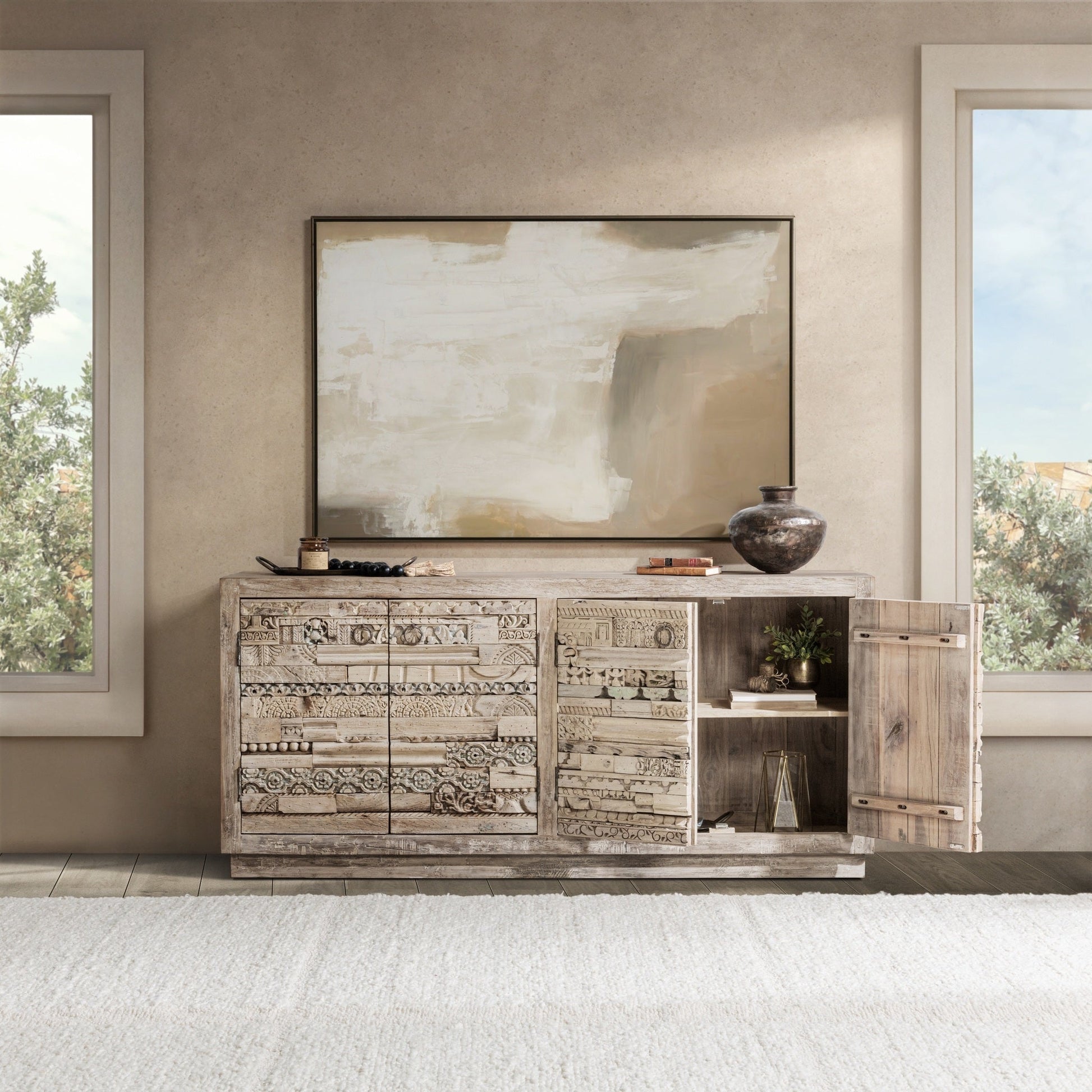 Alta 4 Door Cabinet - Butterwood Blend - Antique White