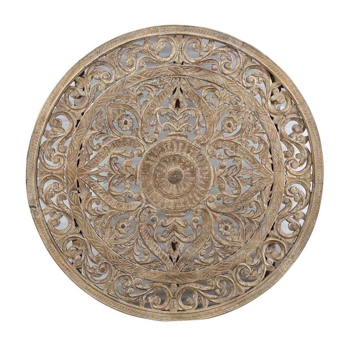 60" Round Wood Carved Panel