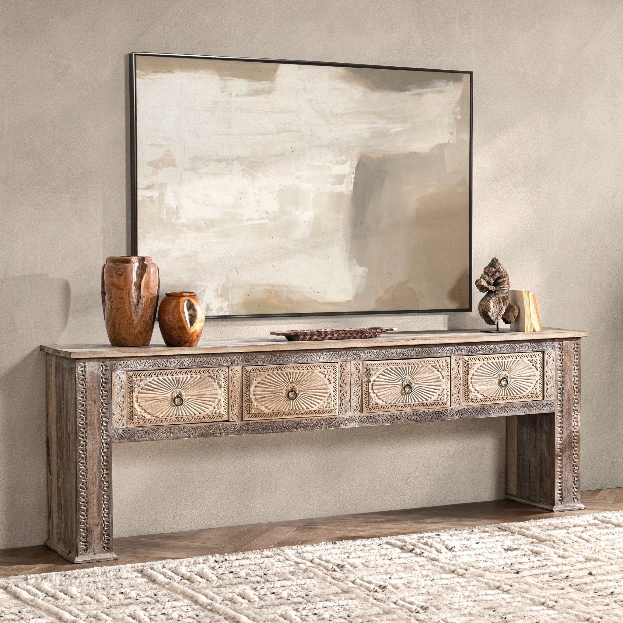 Qena 4 Drawer Console Table - Butterwood Blend