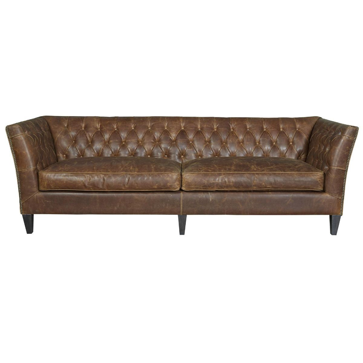 Duncan Chestnut Tufted Leather Sofa 98"