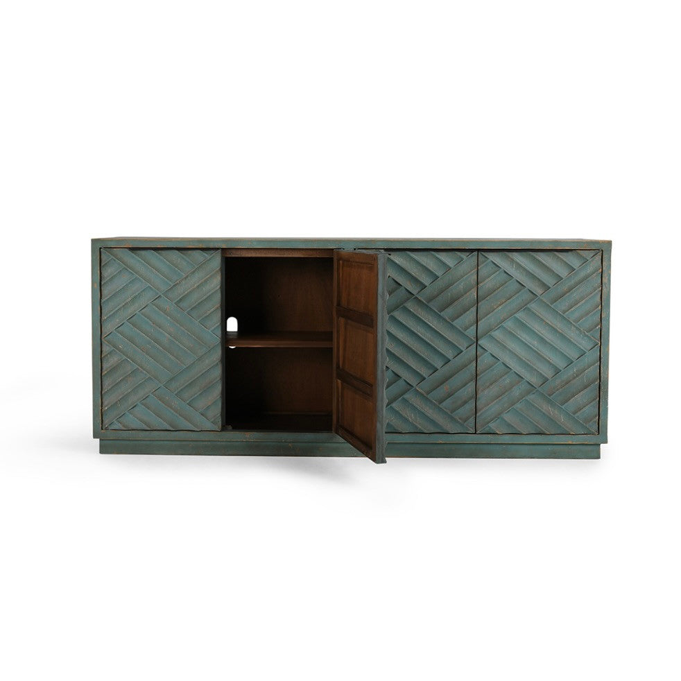 Mateo 4-Door Reclaimed Wood Teal Sideboard 90"