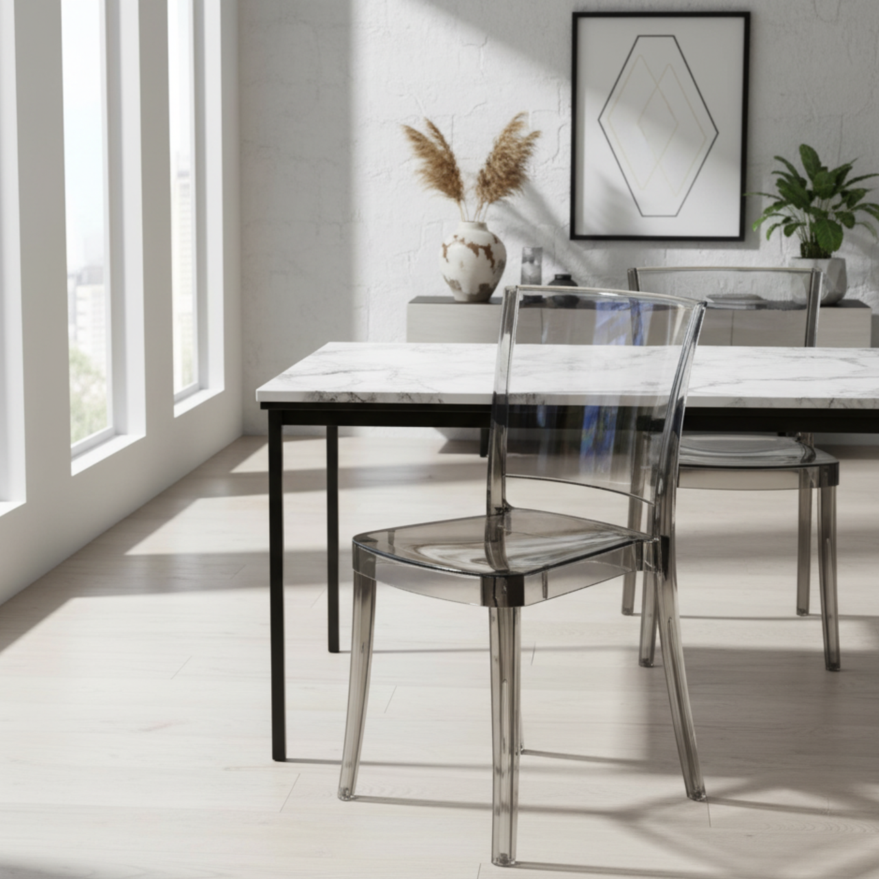 Cristalia Transparent Fume Stacking Dining Side Chair