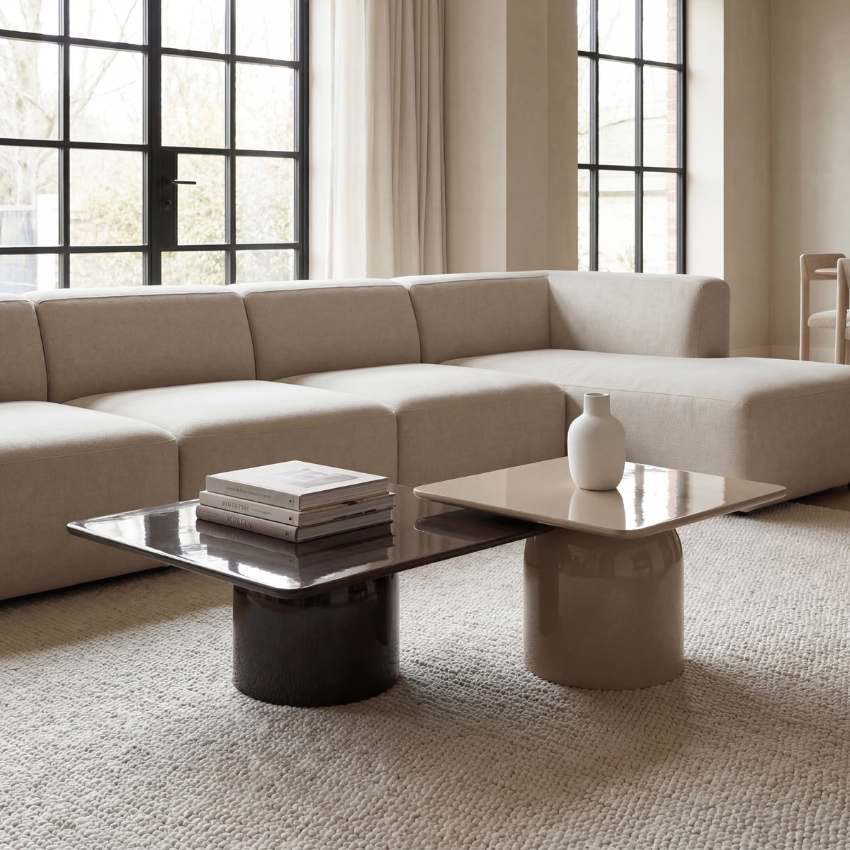 Alessia Nesting Coffee Tables, Tall Latte Taupe / Short Deep Umber Brown by Urbia - detail 2