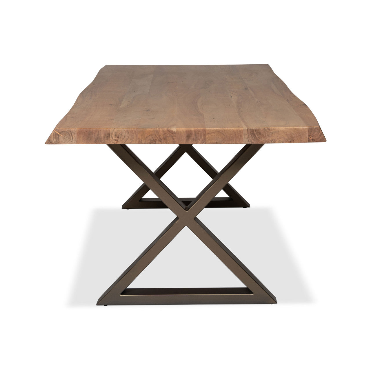 Brooks - Dining Table - X Base - 40" x 79" - Teak Top - Brass Base