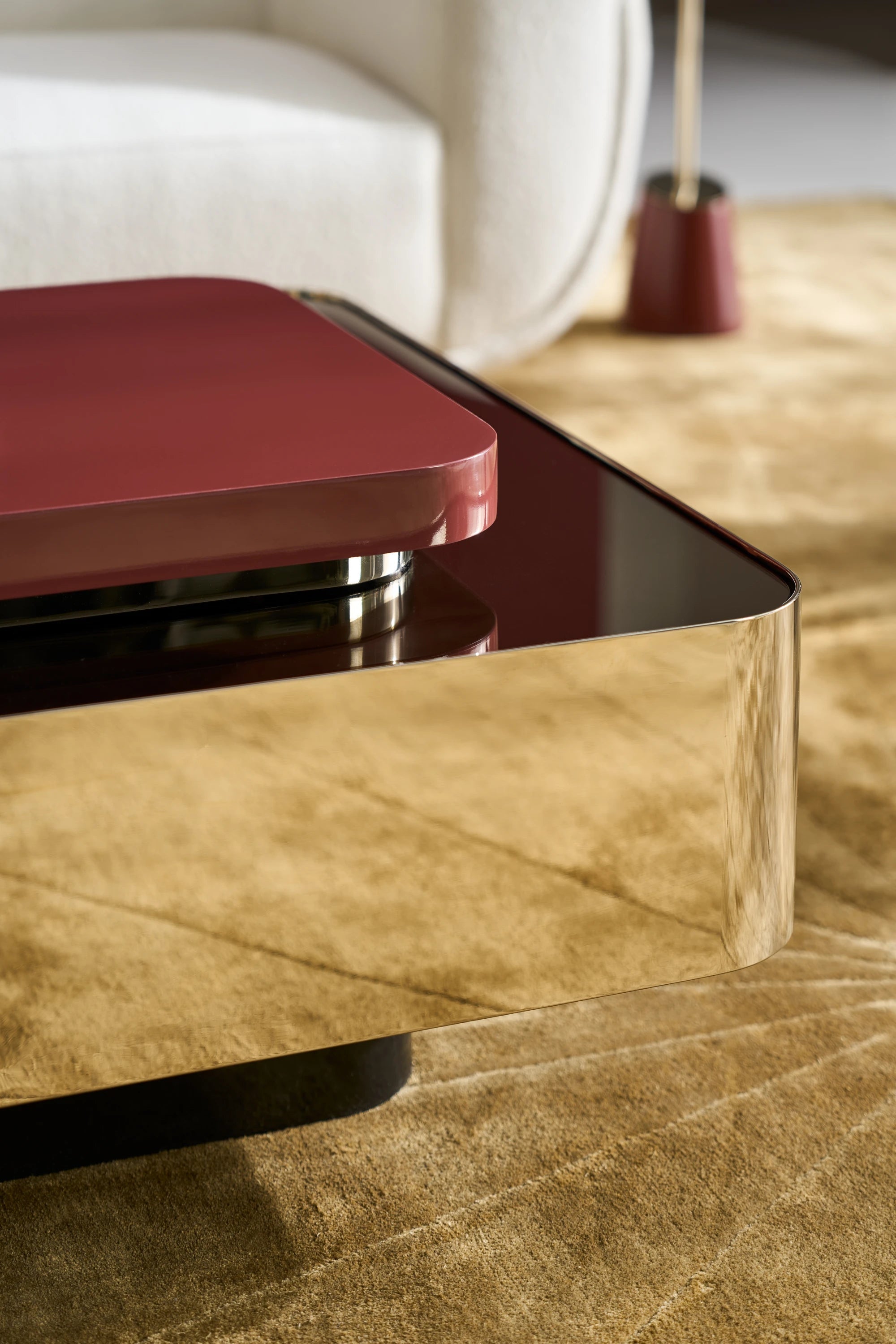 Periphery Cocktail Square Accent Tray Rouge Red Gloss Coffee Table 31.50" by Caracole - view 3