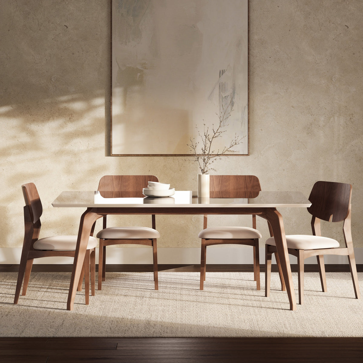Giane Glass Top Dining Table Off White, Nogal, 71" by Urbia - detail 5