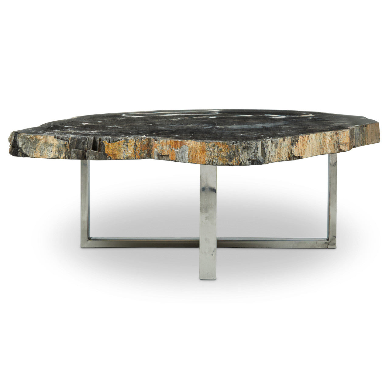 Relique - Eliza Coffee Table - Polished Stainless Steel Base - Natural Dark Top
