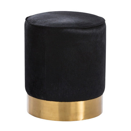 Pratt Black Cowhide Drum Ottoman