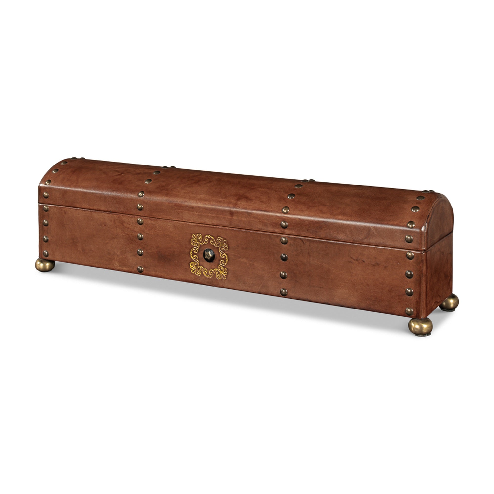 Telescope Leather Box W/Tacks by Sarreid Ltd