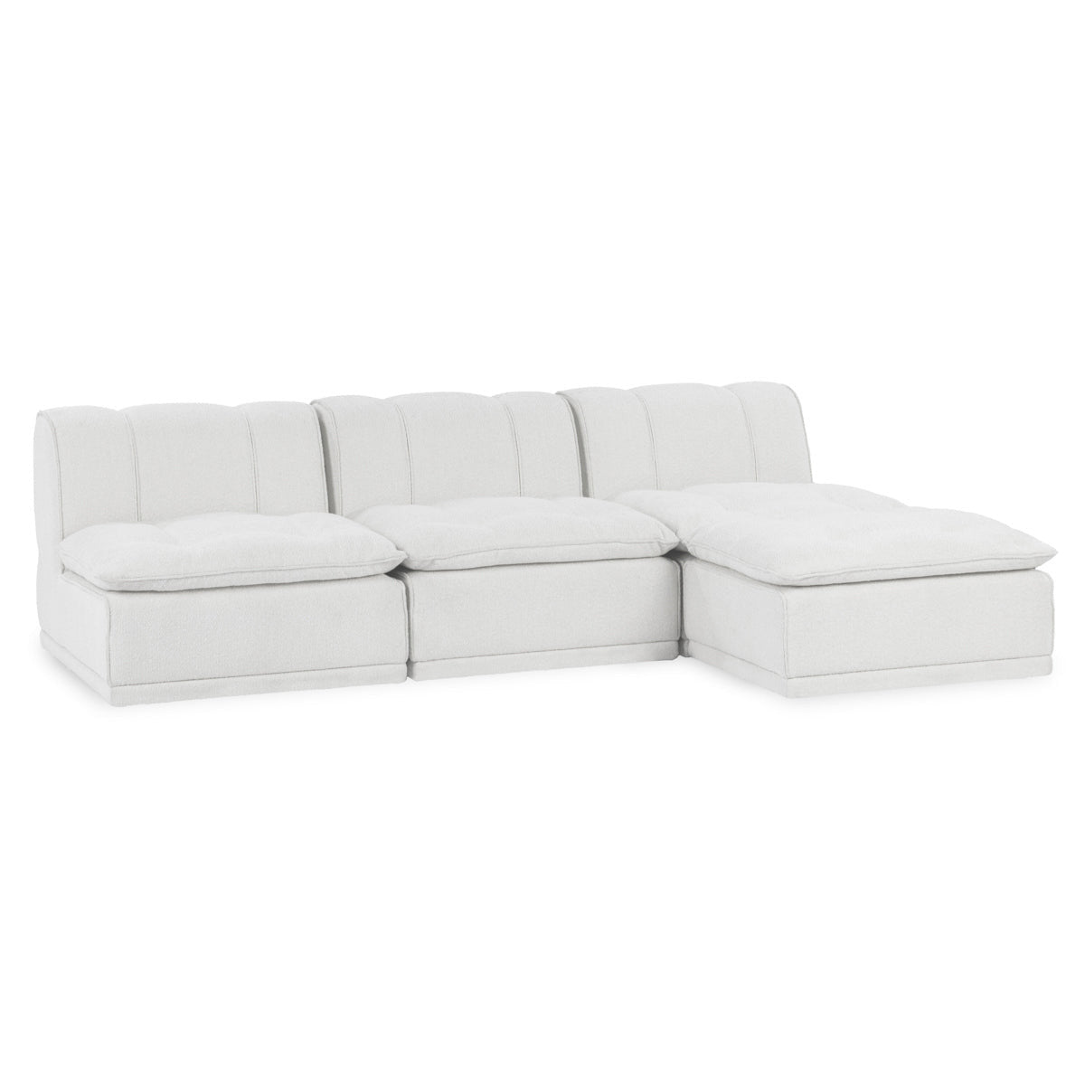 Haven White Upholstered Modular 3pc Sectional w/ Ottoman