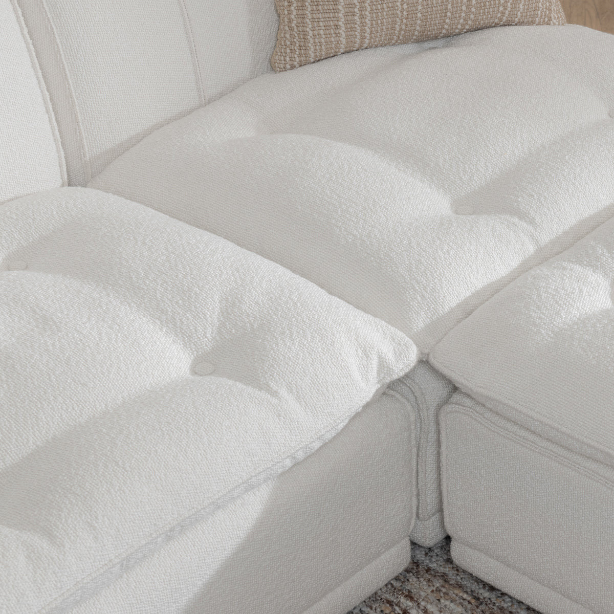 Haven White Upholstered Modular 3pc Sectional w/ Ottoman