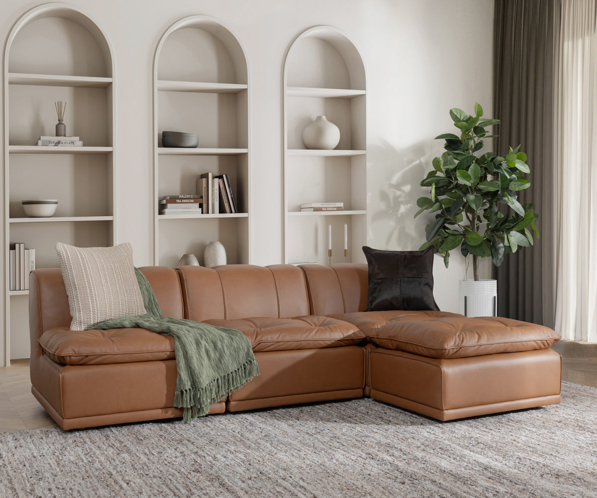 Haven Leather Modular 3pc Sectional w/ Ottoman