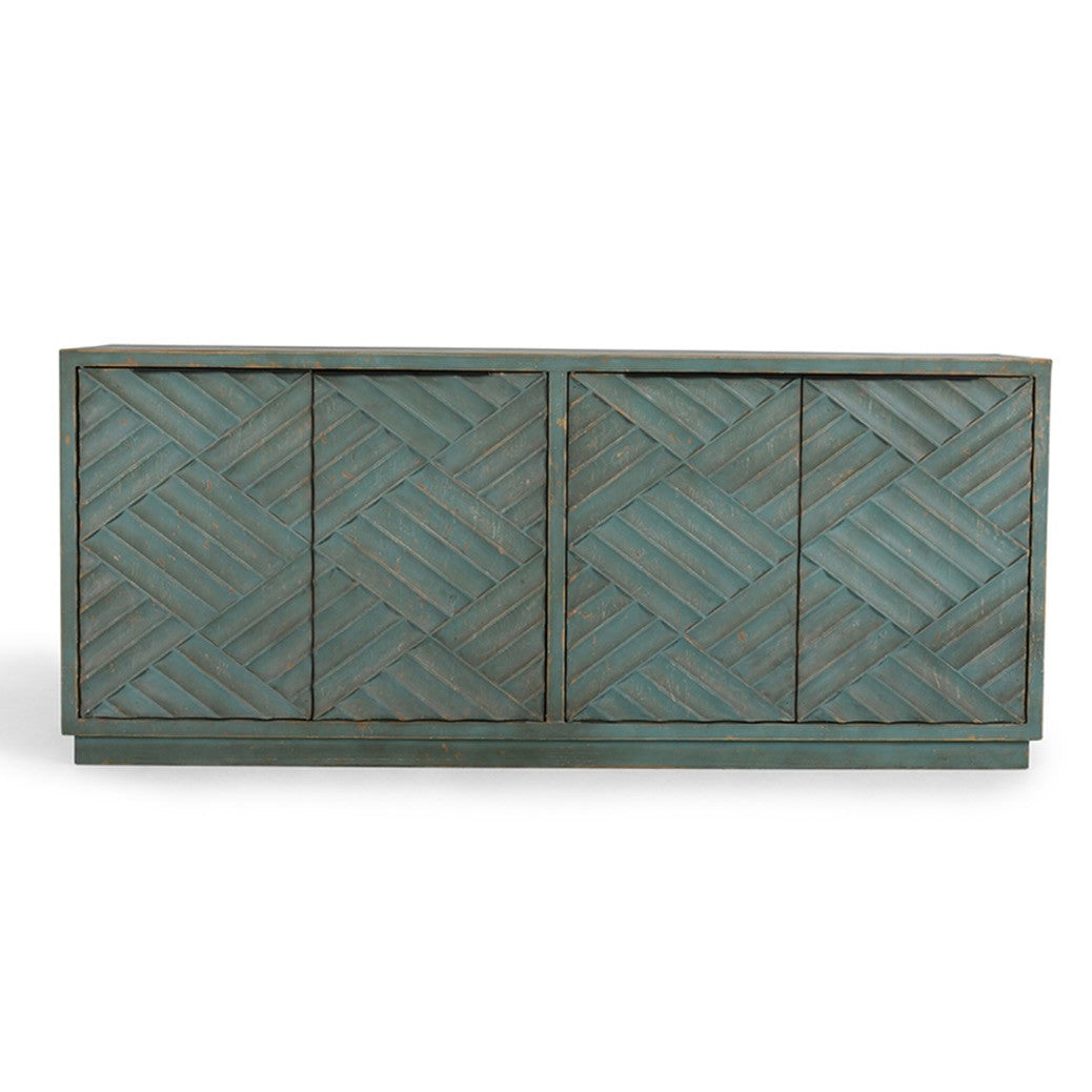 Mateo 4-Door Reclaimed Wood Teal Sideboard 90"