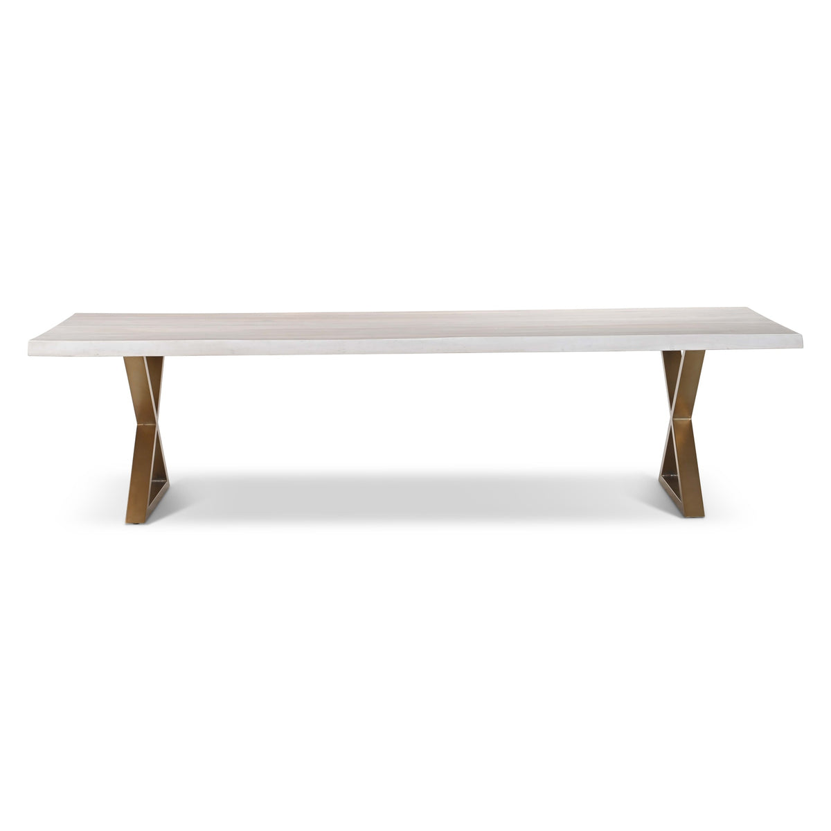Brooks Dining Table X Base 40" x 116" White Wash Top - Brass Base by Urbia - product view