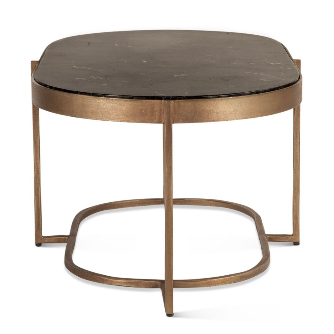 Reno Coffee Table with Black Marble and Antique Brass Base 43"