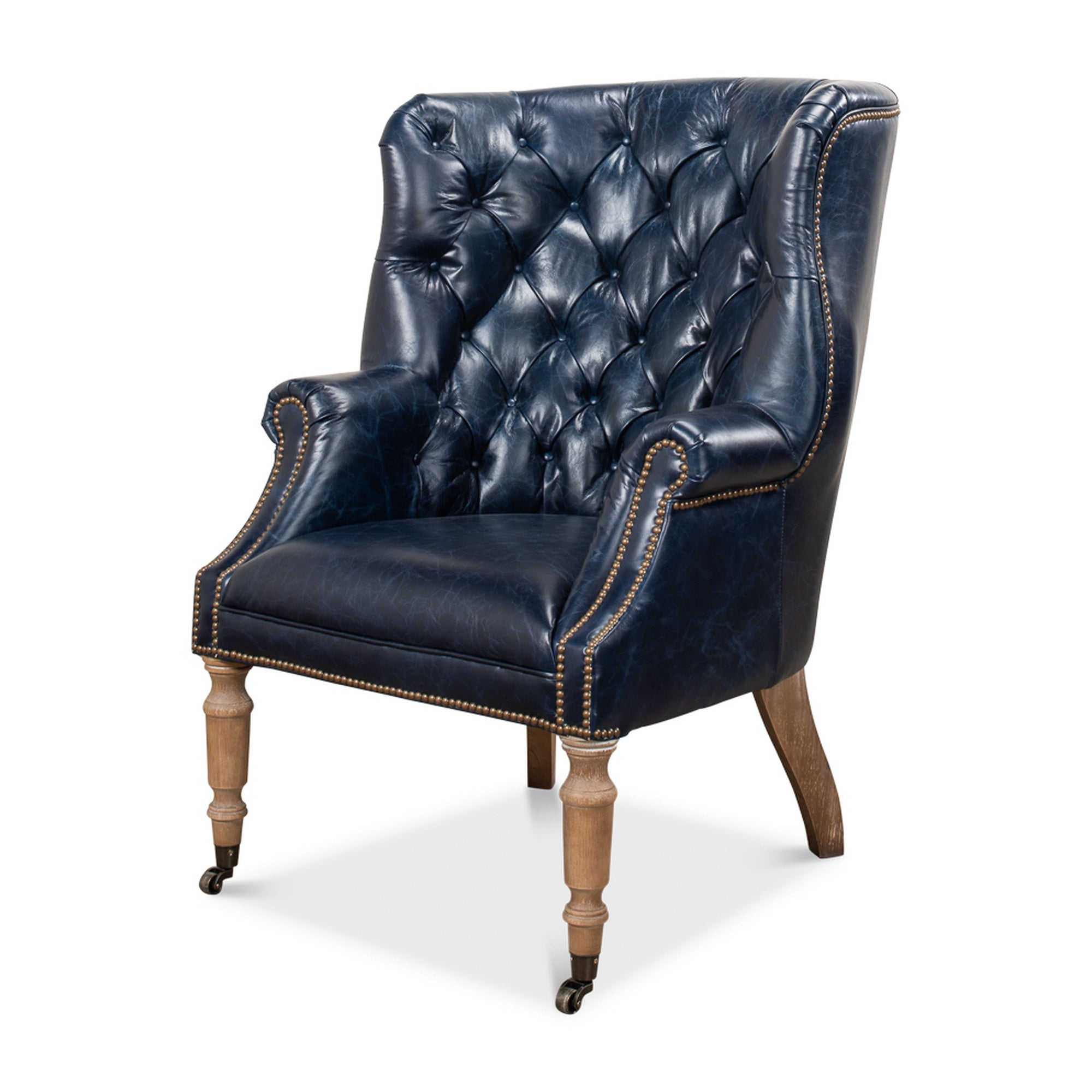 Welsh Blue Leather Chair by Sarreid Ltd