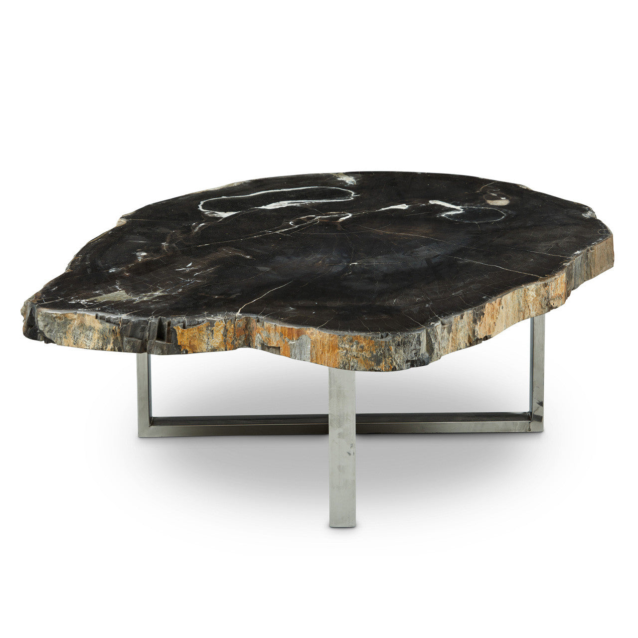 Relique - Eliza Coffee Table - Polished Stainless Steel Base - Natural Dark Top