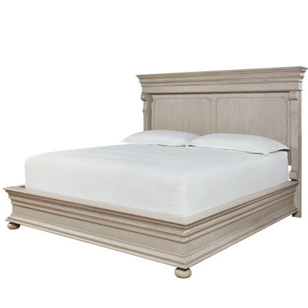 Belgian Mansion Carved Queen Panel Bed - Antiqued White