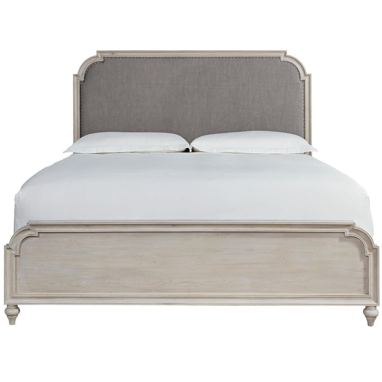 Belgian Cottage Carved Upholstered Queen Panel Bed, Whitewash