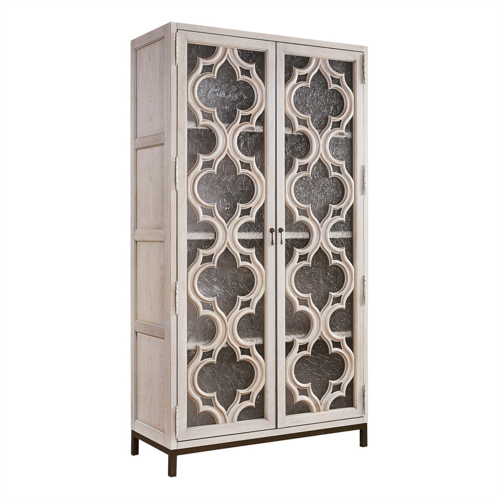 Belgian Cottage Glass Door Display Storage Cabinet - Antiqued White