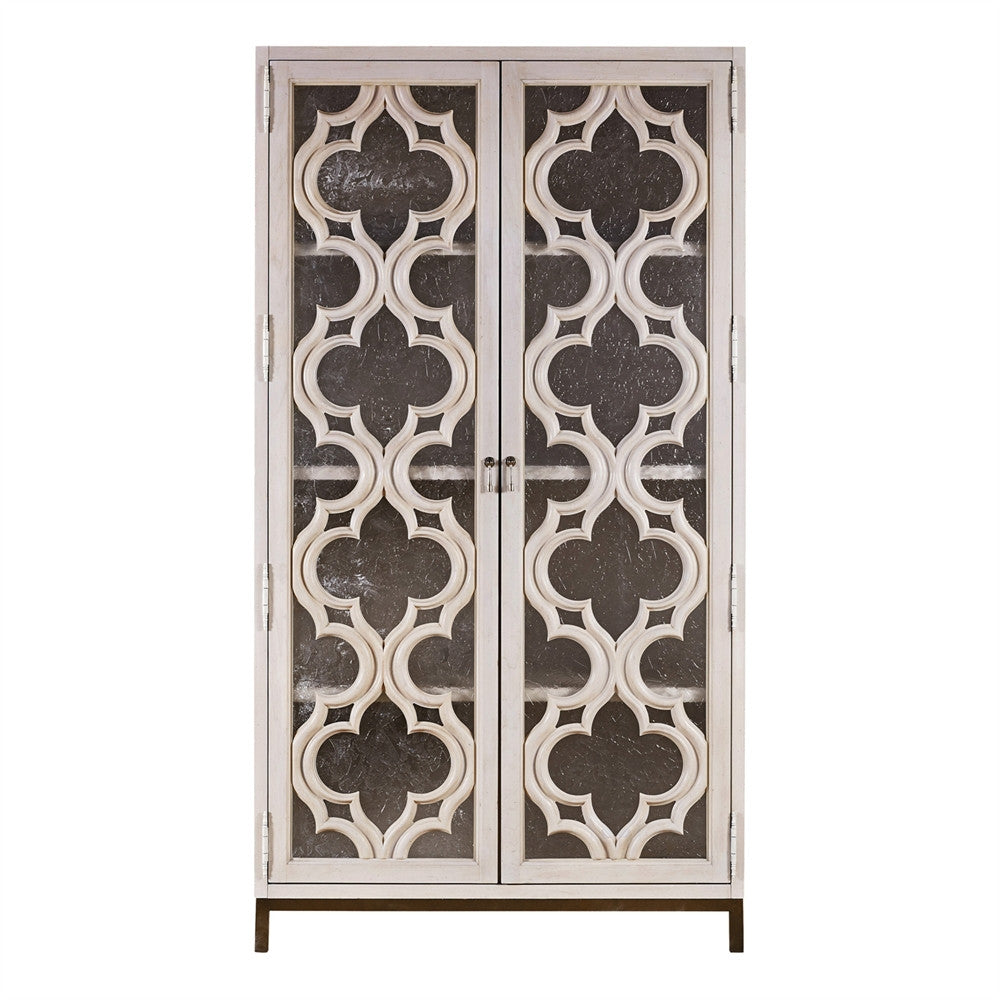 Belgian Cottage Ornate Display Storage Cabinet - Antiqued White