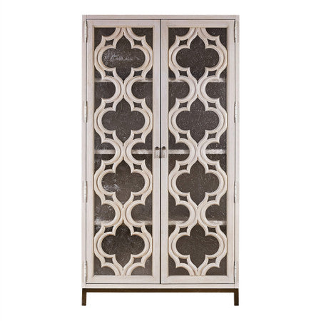 Belgian Cottage Ornate Display Storage Cabinet - Antiqued White
