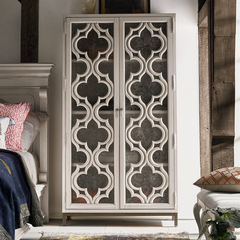 Belgian Cottage quatrefoil Display Storage Cabinet - Antiqued White