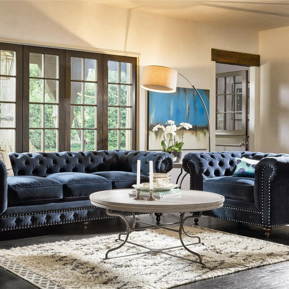 Belgian Navy Velvet Tufted Chesterfield Chair