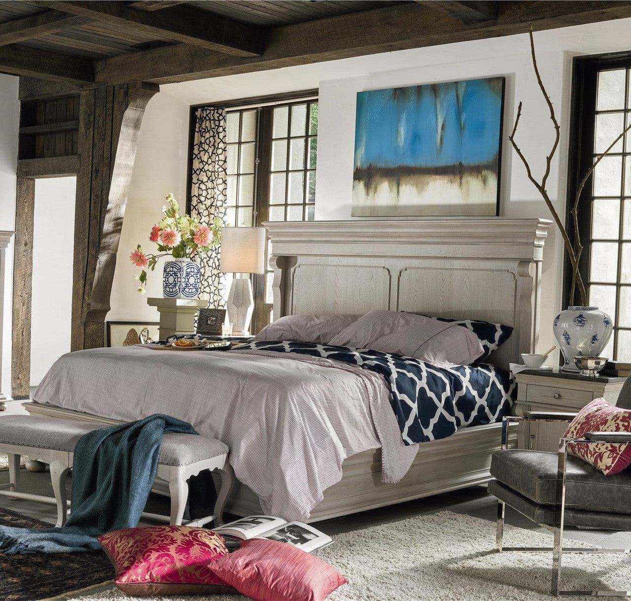 Belgian Mansion Carved King Size Panel Bed Frames