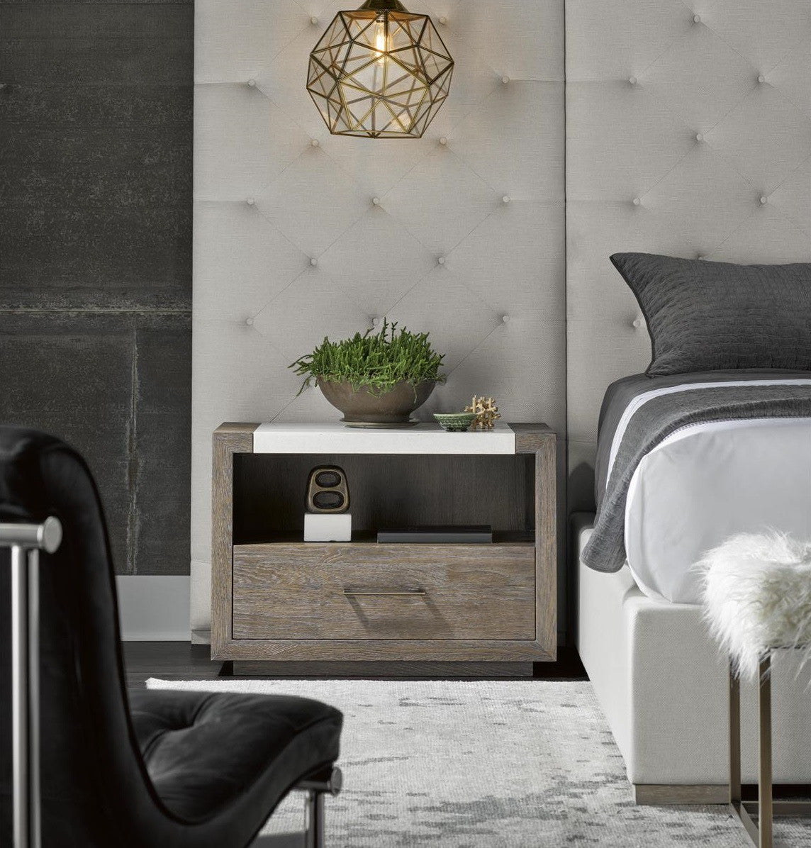 Wilshire Modern Oak and Stone Top 1 Drawer Nightstand